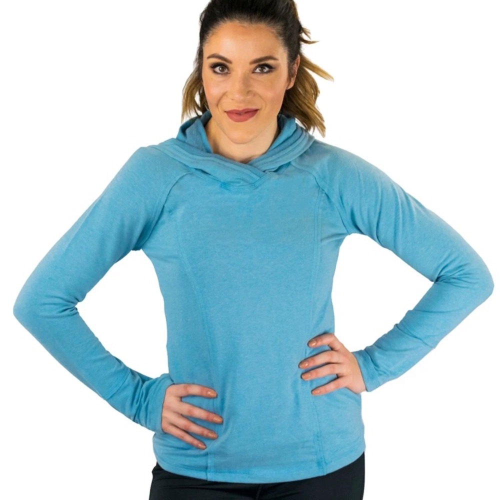 Alex + Abby turquoise stretch cotton hoodie with princess seams & pockets!